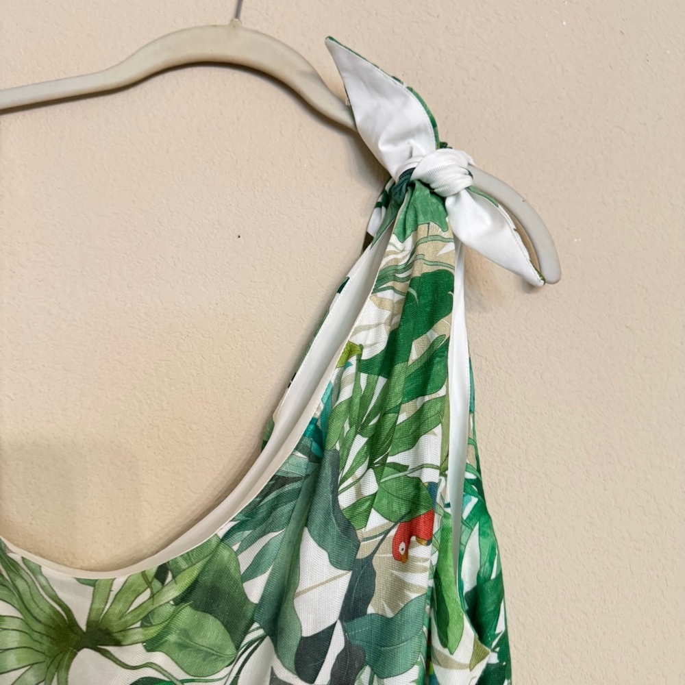 Antonio Melani LINEN Blend Selene Tropical Print One Shoulder Belted Dress Sz 12 - Picture 5 of 16